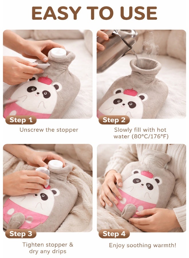 Plush Hot Water Bottle with Soft Cover – Leak-Proof Reusable Heat Therapy Bottle for Pain Relief, Cramps, Muscle Relaxation, Warmth & Cozy Comfort for Kids & Adults (Brown) - Image 3